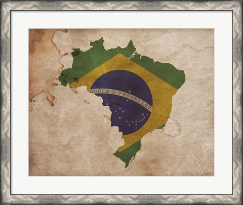 Framed Map with Flag Overlay Brazil Print