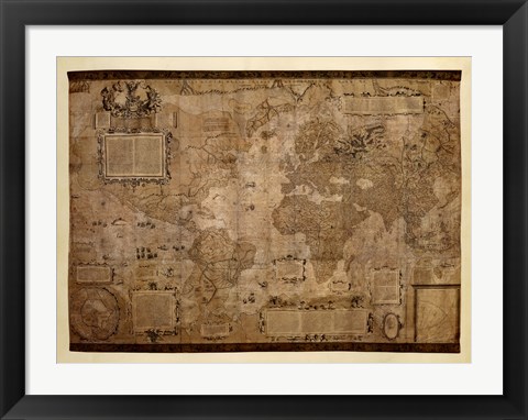 Framed Map of the World, c.1500&#39;s (antique style) Print