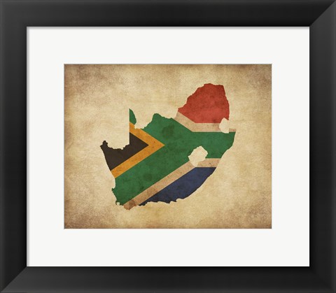 Framed Map with Flag Overlay South Africa Print