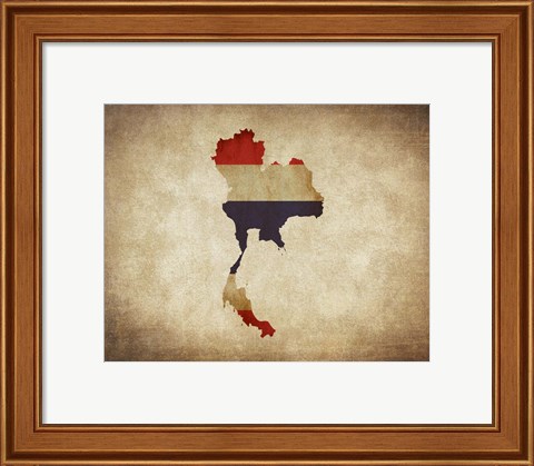 Framed Map with Flag Overlay Thailand Print