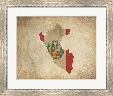 Framed Map with Flag Overlay Peru Print