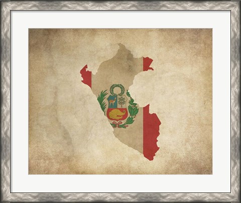 Framed Map with Flag Overlay Peru Print
