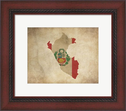 Framed Map with Flag Overlay Peru Print