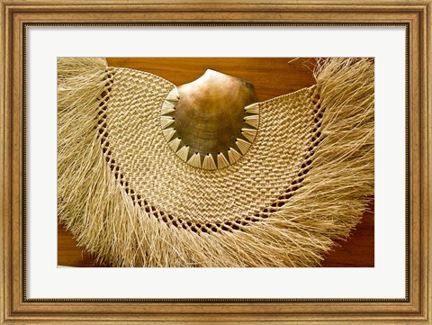Framed Fiji, Lautoka, Woven grass and shell fan, craft Print