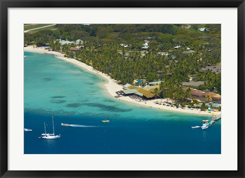 Framed Aerial view of Plantation Island Resort, Mamanuca Islands, Fiji Print