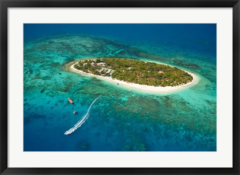 Framed Treasure Island Resort and boat, Mamanuca Islands, Fiji Print
