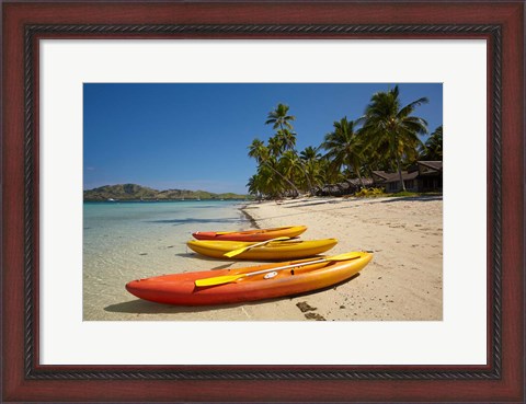 Framed Kayaks on the beach, Plantation Island Resort, Malolo Lailai Island, Mamanuca Islands, Fiji Print