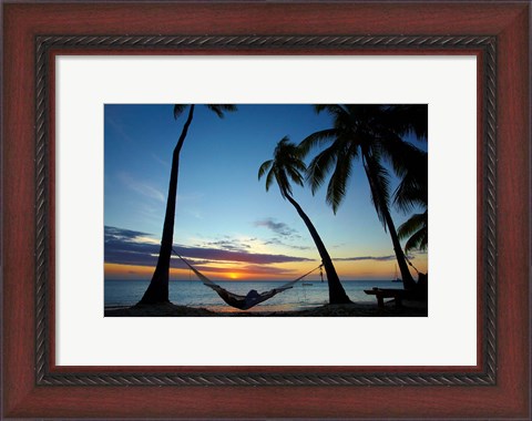 Framed Hammock and sunset, Plantation Island Resort, Malolo Lailai Island, Mamanuca Islands, Fiji Print