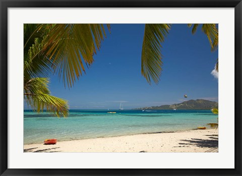 Framed Beach and palm trees, Plantation Island Resort, Malolo Lailai Island, Fiji Print