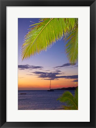 Framed Palm trees and sunset, Plantation Island Resort, Malolo Lailai Island, Mamanuca Islands, Fiji Print