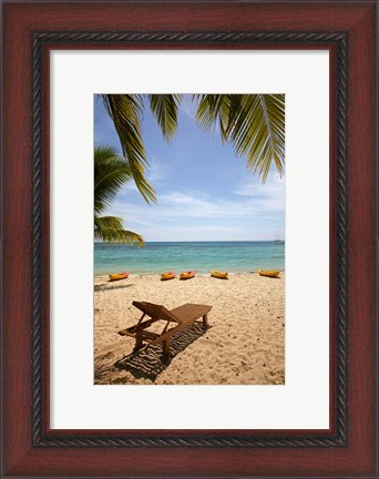 Framed Beach, palm trees and lounger, , Fiji Print
