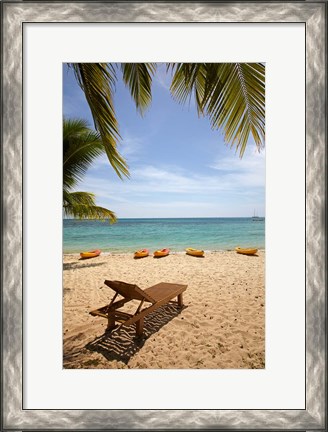 Framed Beach, palm trees and lounger, , Fiji Print