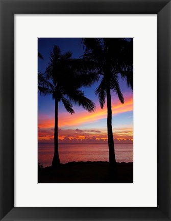 Framed Sunset and palm trees, Coral Coast, Viti Levu, Fiji Print