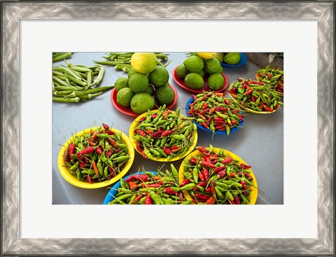 Framed Peppers, fruit and vegetable outdoor market, Suva, Fiji Print