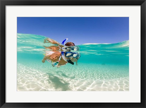 Framed Couple snorkeling, Beqa Island, Fiji Print