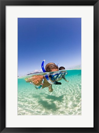 Framed Couple snorkeling near Beqa Lagoon, Beqa Island, Fiji Print