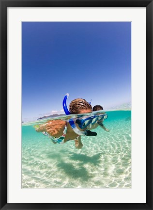 Framed Couple snorkeling near Beqa Lagoon, Beqa Island, Fiji Print