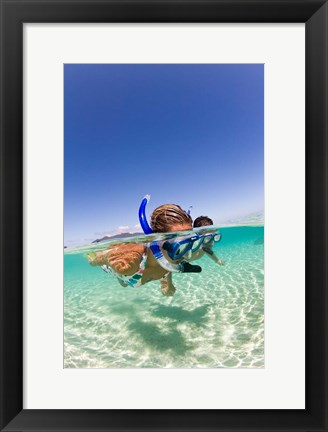 Framed Couple snorkeling near Beqa Lagoon, Beqa Island, Fiji Print