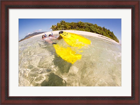 Framed Couple snorkeling near Beqa Lagoon, Fiji Print