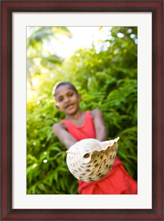 Framed Village boy with large sea shell, Beqa Island, Fiji Print