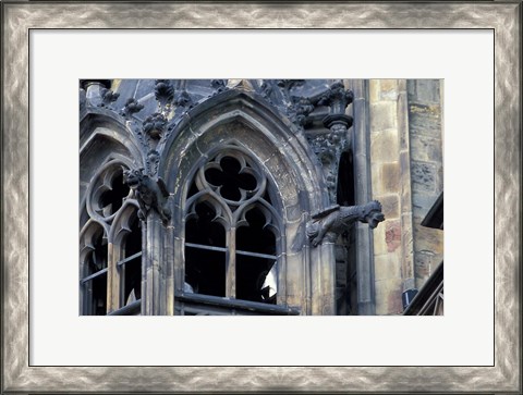 Framed Castle Window and Gargoyle, Prague, Czech Republic Print