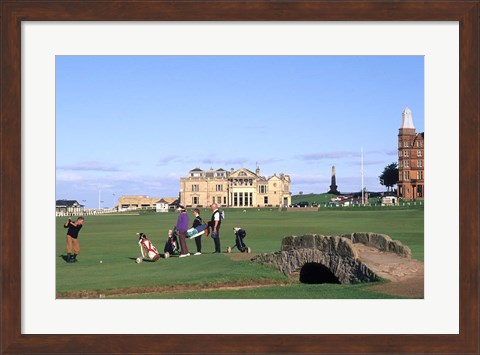 Framed 18th Hole and Fairway at Swilken Bridge Golf, St Andrews Golf Course, St Andrews, Scotland Print