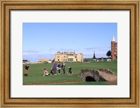 Framed 18th Hole and Fairway at Swilken Bridge Golf, St Andrews Golf Course, St Andrews, Scotland Print