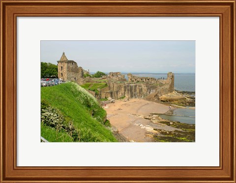 Framed Coastline Beach and Ruins of St Andrews, Scotland Print