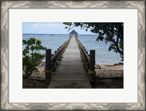 Framed Long wooden pier, Coral Coast, Viti Levu, Fiji, South Pacific Print