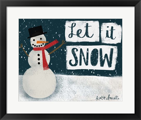 Framed Night Snowman Print