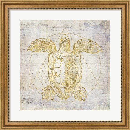 Framed Turtle Geometric Gold Print