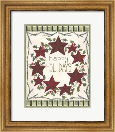 Framed Happy Holidays Wreath Print