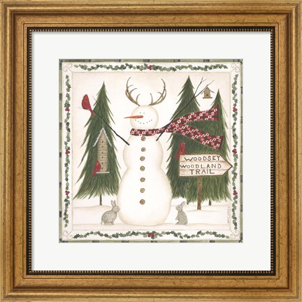 Framed Woodsy Woodland Snowman Print