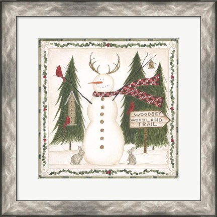 Framed Woodsy Woodland Snowman Print
