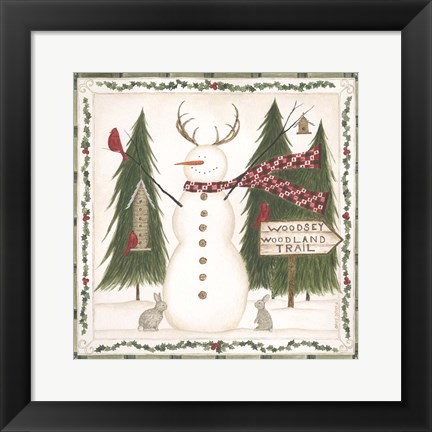 Framed Woodsy Woodland Snowman Print