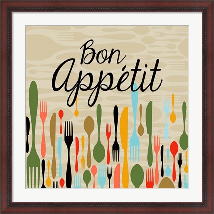 Framed Bon Appetit Cutlery Beige Print