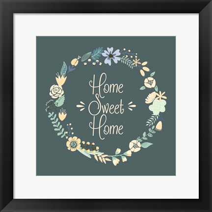 Framed Home Sweet Home Floral Teal Print