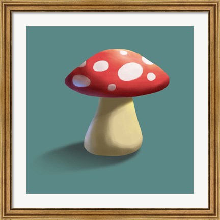 Framed Mushroom on Teal Background Part I Print