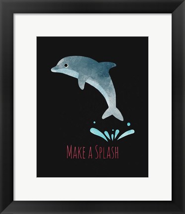 Framed Make a Splash Dolphin Black Print