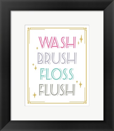 Framed Wash Brush Floss Flush Shark Pink Part II Print