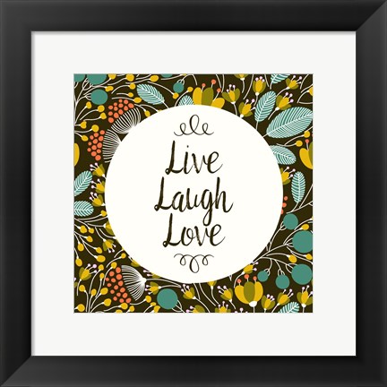 Framed Live Laugh Love Retro Floral Black Print