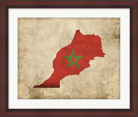 Framed Map with Flag Overlay Morocco Print