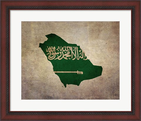 Framed Map with Flag Overlay Saudi Arabia Print