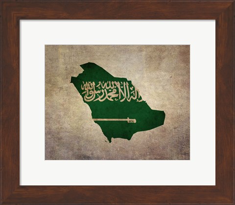 Framed Map with Flag Overlay Saudi Arabia Print