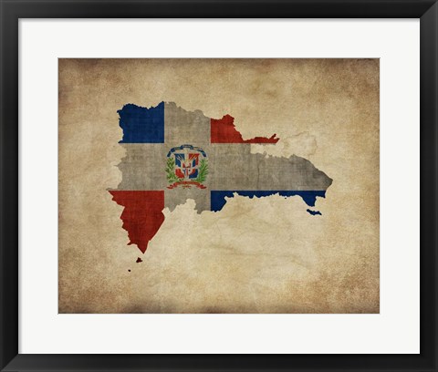 Framed Map with Flag Overlay Dominican Republic Print