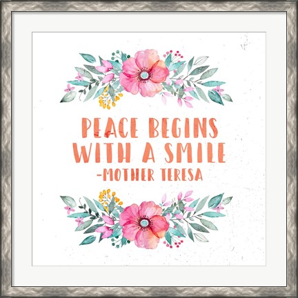 Framed Peace Begins With a Smile-Floral Print
