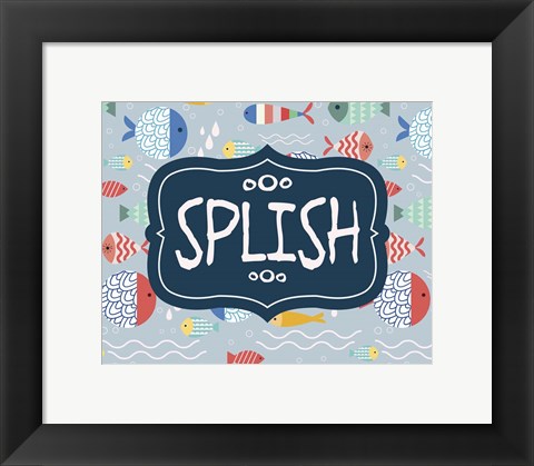 Framed Splish and Splash Fish Pattern Blue Part I Print