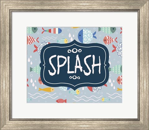 Framed Splish and Splash Fish Pattern Blue Part II Print