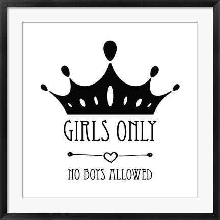 Framed Girls Only Crown White Print