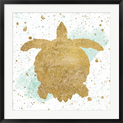 Framed Silver Sea Life Aqua Turtle Print